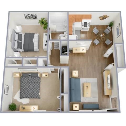 Floor plan for 2 beds, 1 bath, 813 sqft